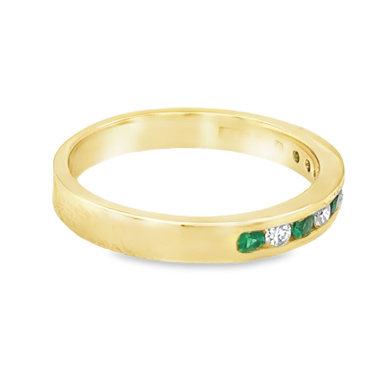 Emerald & Diamond Eternity Ring Channel Set 9ct Gold side