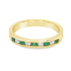 Emerald & Diamond Eternity Ring Channel Set 9ct Gold