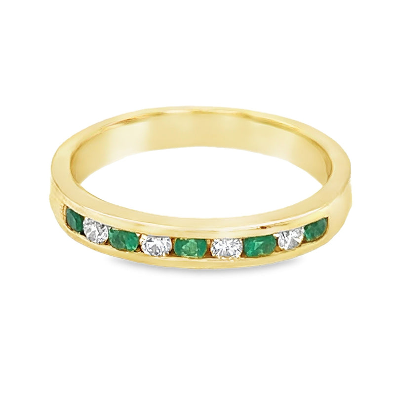 Emerald & Diamond Eternity Ring Channel Set 9ct Gold