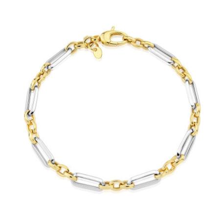 9ct Yellow & White Gold Figaro Link Bracelet