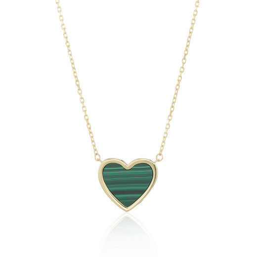 9ct Yellow Gold Malachite Heart Necklace