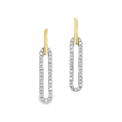 9ct Gold Diamond Set Long Oval Drop Earrings