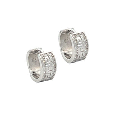 Sterling Silver CZ Greek Key Huggy Earrings