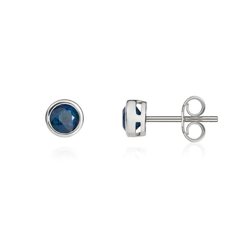 9ct White Gold 4mm Rubover Sapphire Stud Earrings side 