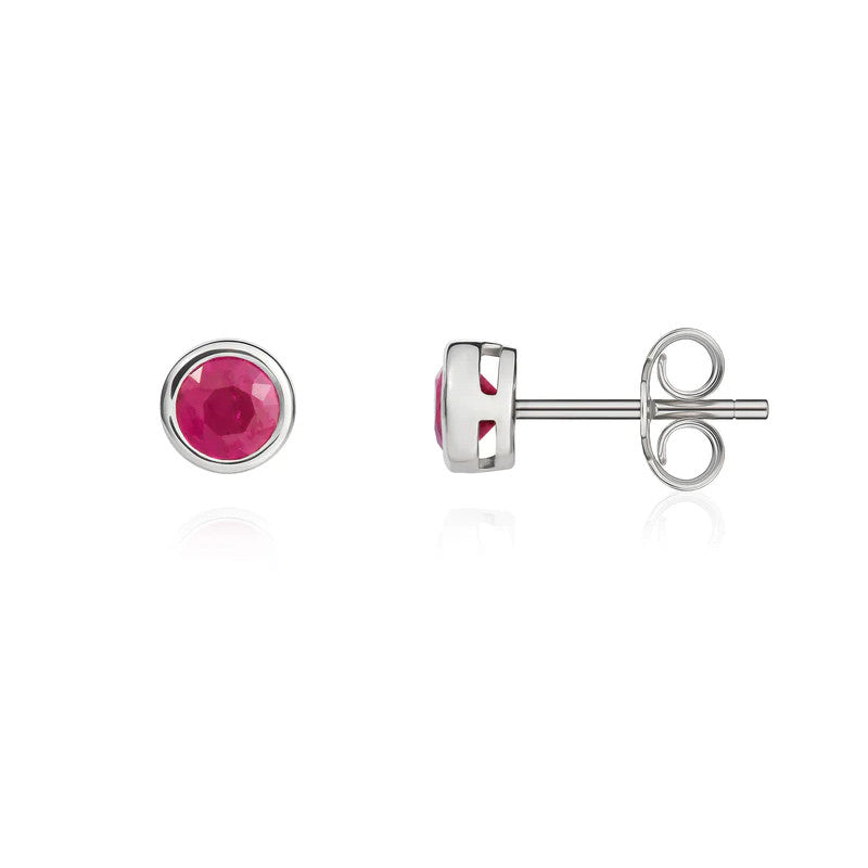 9ct White Gold 4mm Rubover Ruby Stud Earrings