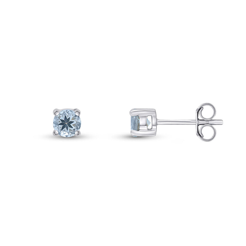 9ct White Gold 4mm Aquamarine Stud Earrings side