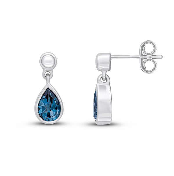 9ct White Gold London Blue Topaz Drop Earrings side