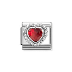 Nomination Classic Link Faceted Red Cubic Zirconia Heart Charm in Silver