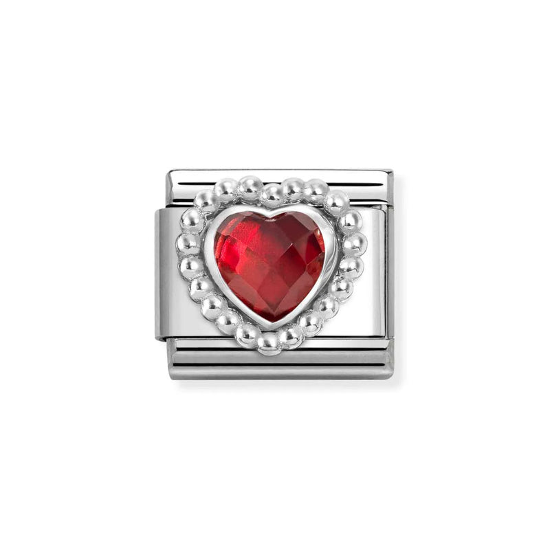 Nomination Classic Link Faceted Red Cubic Zirconia Heart Charm in Silver