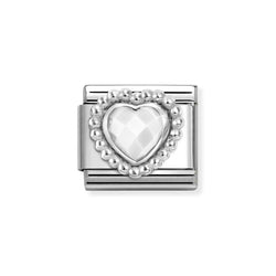 Nomination Classic Link Faceted White Cubic Zirconia Heart Charm in Silver