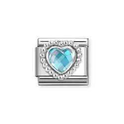 Nomination Classic Link Faceted Light Blue CZ Heart Charm in Silver