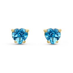 9ct Yellow Gold Claw Set Heart Cut Blue Topaz Stud Earrings