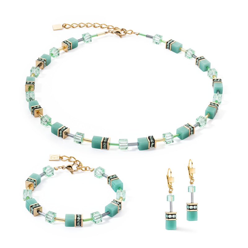 Coeur De Lion GeoCUBE® Iconic Mono Gold Necklace Green set 
