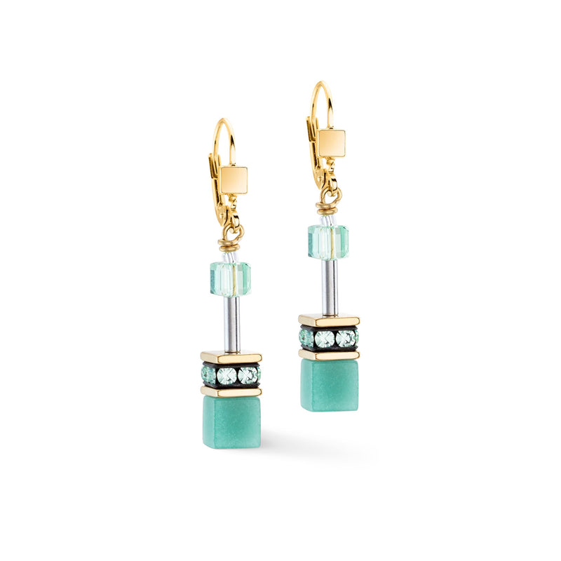 Coeur De Lion GeoCUBE® Iconic Mono Gold Earrings Green