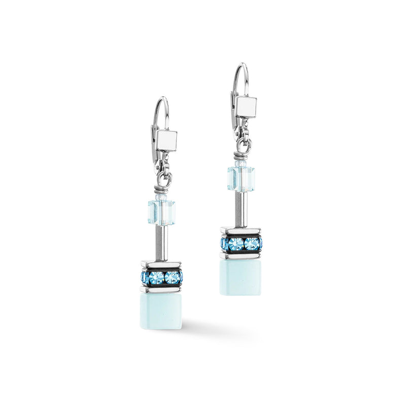 Coeur De Lion GeoCUBE® Iconic Mono Silver Earrings Ice Blue