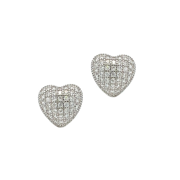 Sterling Silver CZ Heart Stud Earrings