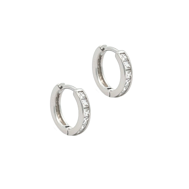 Sterling Silver CZ Huggy 15mm Hoop Earrings