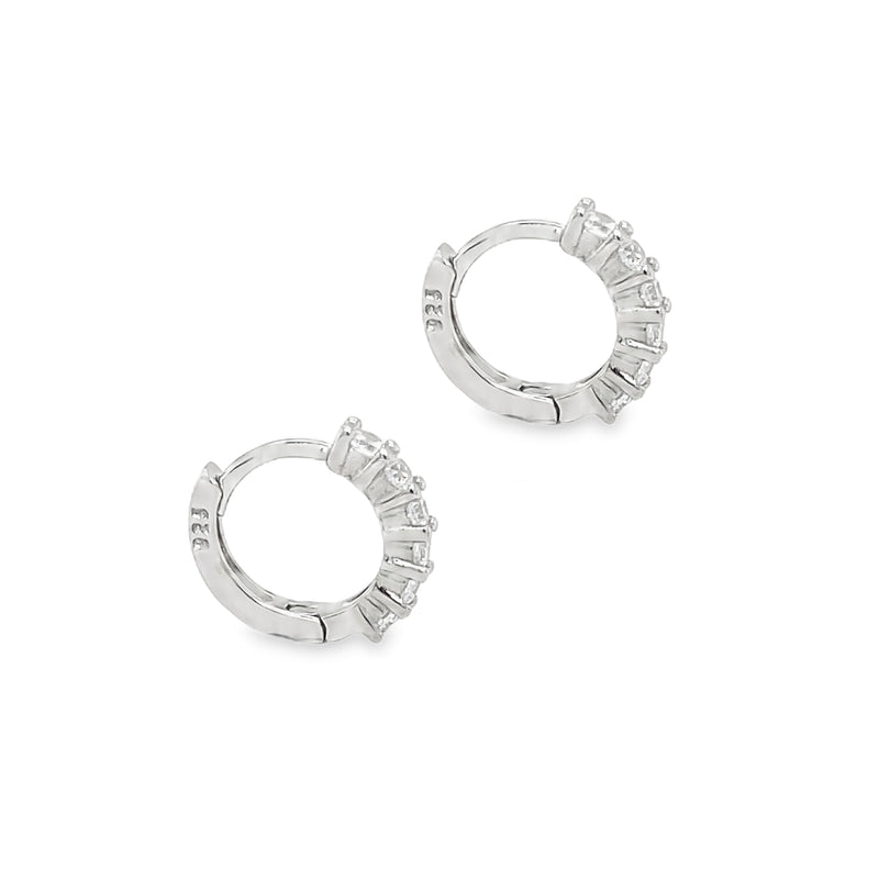 Sterling Silver CZ Huggy 9mm Hoop Earrings side