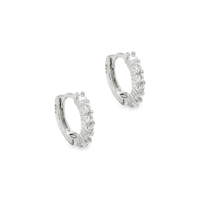 Sterling Silver CZ Huggy 9mm Hoop Earrings