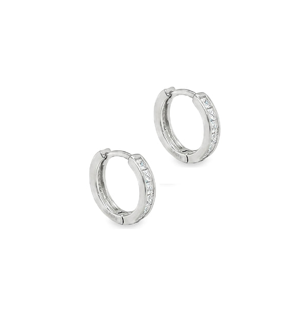 Sterling Silver CZ Huggy 10mm Hoop Earrings