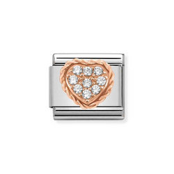 Nomination Classic Link Rich Pave Heart White CZ Charm in Rose Gold