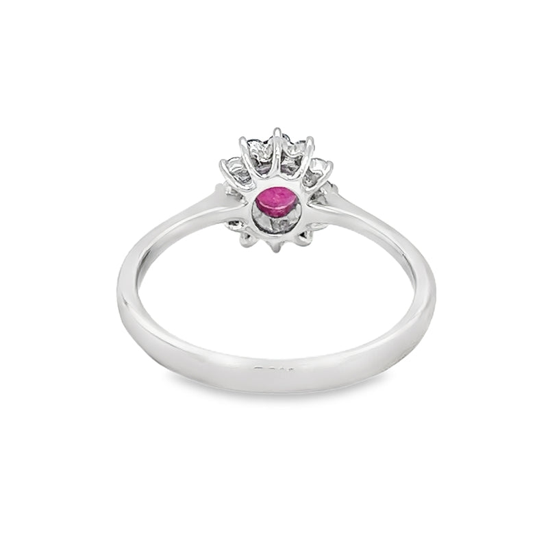 18ct White Gold Oval Ruby & Diamond Cluster Ring rear