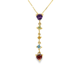 Yellow Gold Multi Gem Drop Necklace