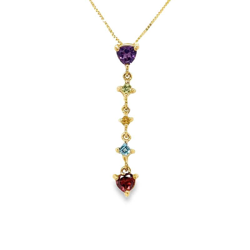 Yellow Gold Multi Gem Drop Necklace