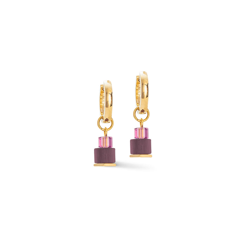 Coeur De Lion Cube Fusion Earrings Gold-Red