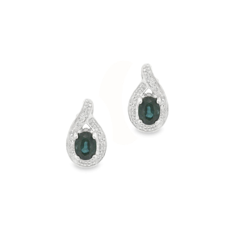 9ct White Gold Teardrop Sapphire & Diamond Earrings