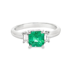 Emerald & Diamond 3 Stone Ring Platinum