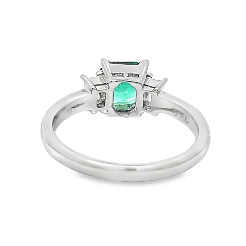 Emerald & Diamond 3 Stone Ring Platinum rear