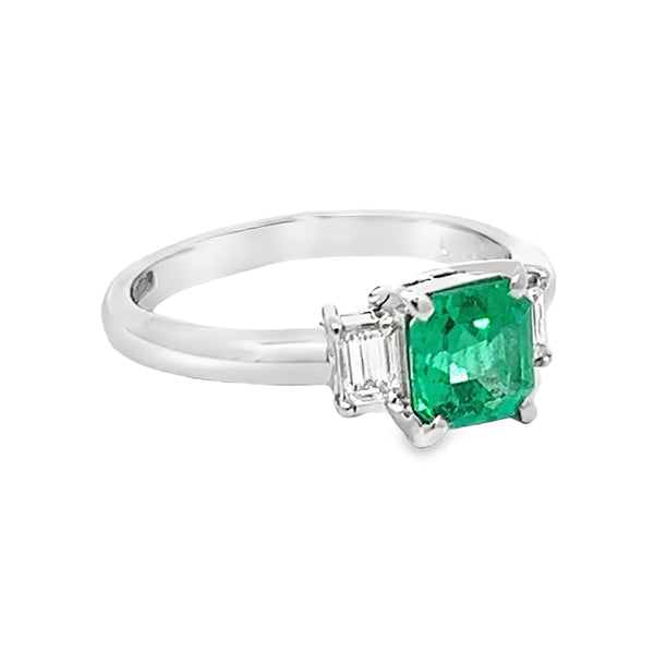 Emerald & Diamond 3 Stone Ring Platinum side