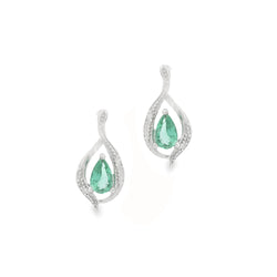 9ct White Gold Emerald Teardrop Earrings