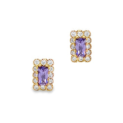 9ct Gold Amethyst & CZ Stud Earrings