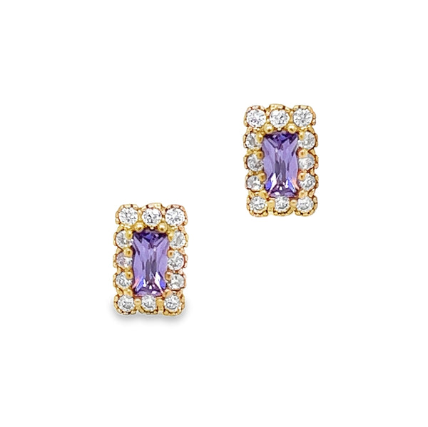 9ct Gold Amethyst & CZ Stud Earrings