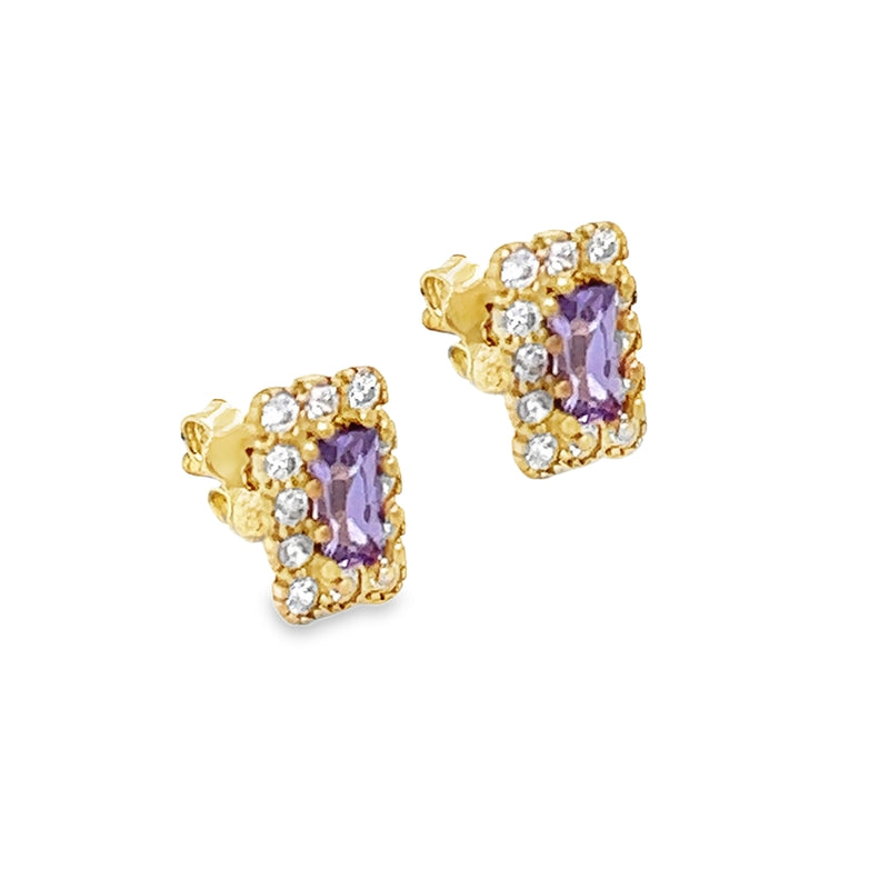 9ct Gold Amethyst & CZ Stud Earrings side