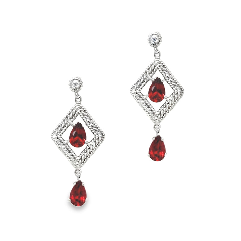 9ct White Gold Pear Cut Garnet Drop Earrings