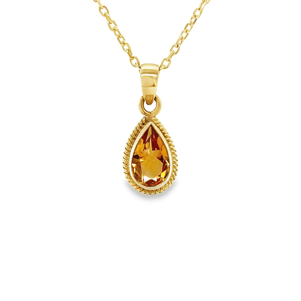 9ct Gold Pear Shaped Citrine Pendant