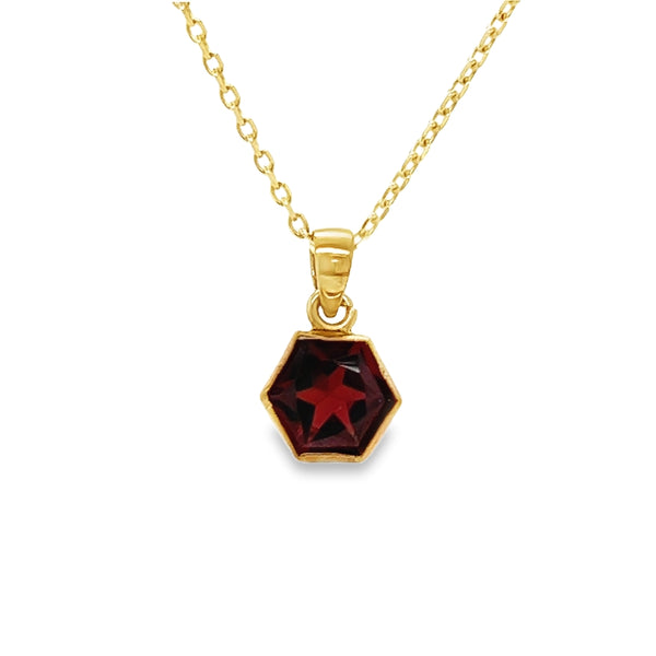 9ct Gold Hexagonal Garnet Pendant