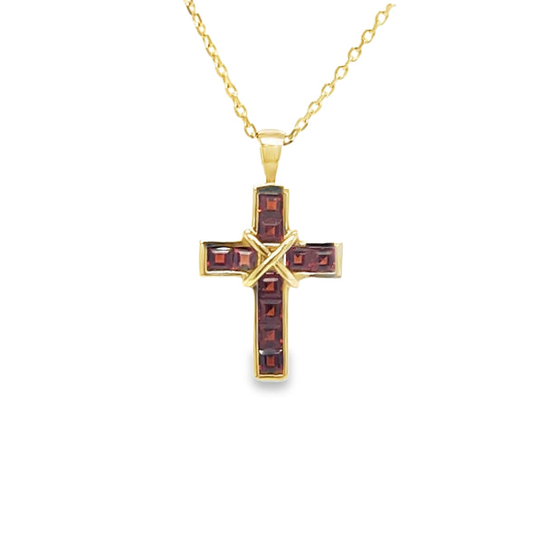 9ct Yellow Gold Garnet Set Cross Pendant