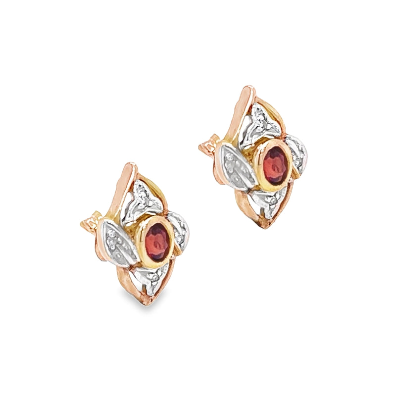 9ct Gold Oval Garnet Fancy Stud Earrings side