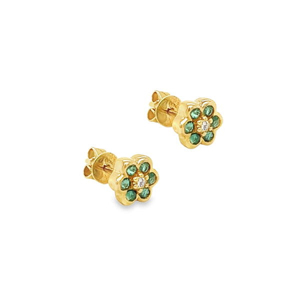 18ct Emerald & Diamond Daisy Cluster Earrings side