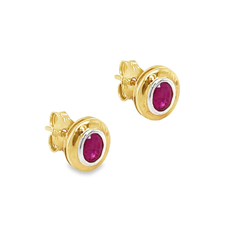 9ct Yellow & White Gold Oval Ruby Earrings side