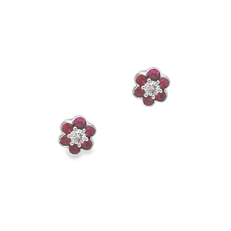 18ct White Gold Ruby & Diamond Daisy Earrings