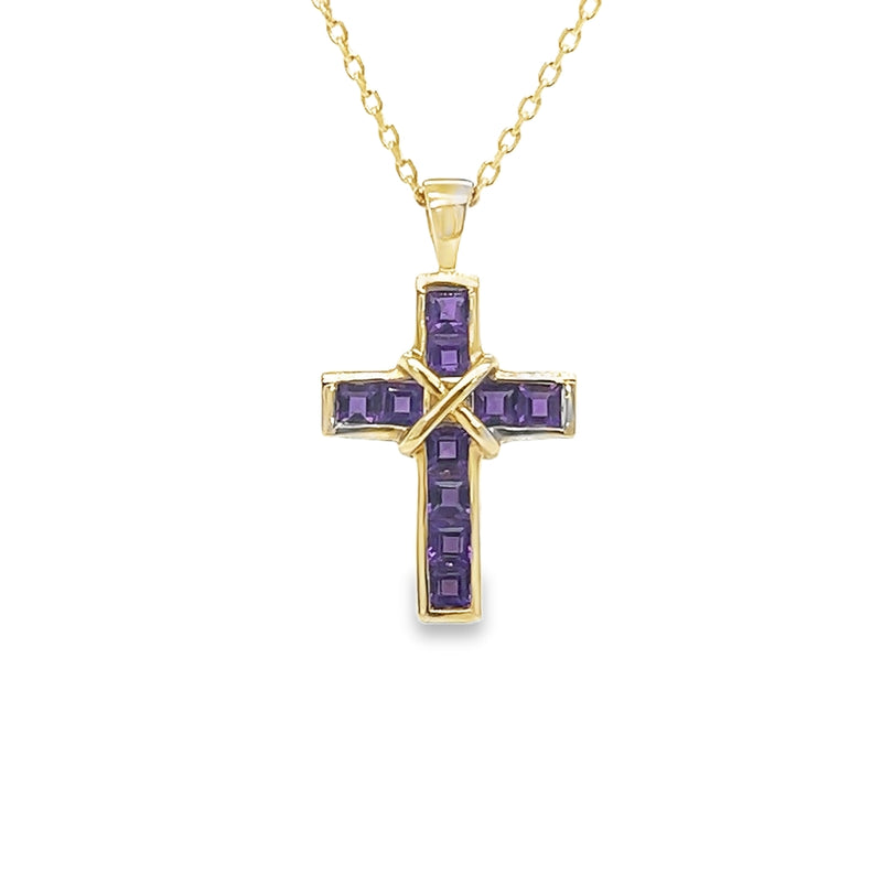 9ct Yellow Gold Amethyst Set Cross Pendant