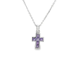 9ct White Gold Amethyst Set Cross Pendant