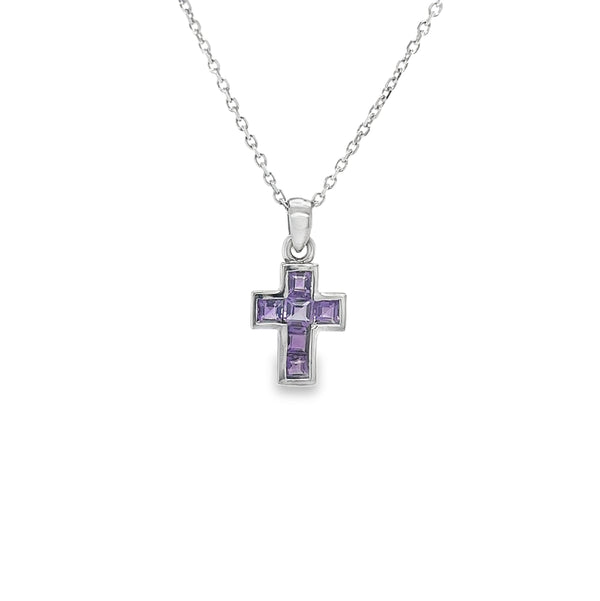 9ct White Gold Amethyst Set Cross Pendant