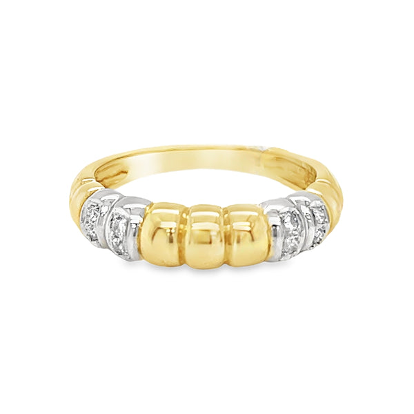 18ct Gold & Diamond Ridged Band Ring