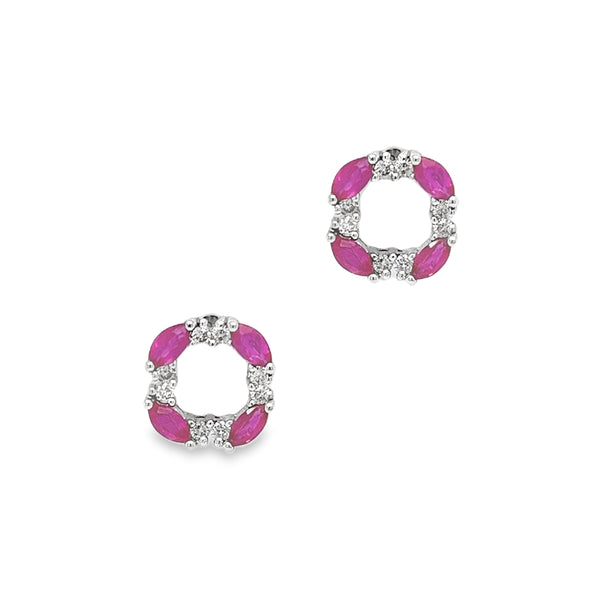 18ct White Gold Ruby & Diamond Circle Earrings